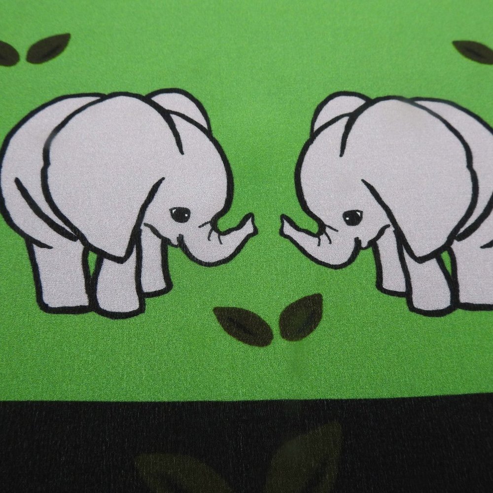 100% Silk Scarf Baby Elephant on Kelly Green Bandana